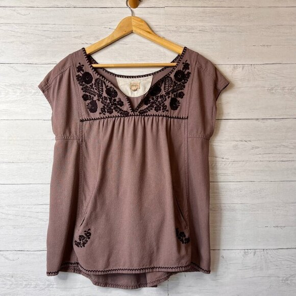 Wilfred Free Blouse Womens Size Medium Dark Mauve Floral Embroidering Silk Blend - Picture 3 of 16